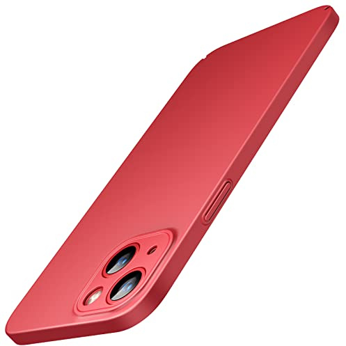 JETech Cover Slim per iPhone 13, Rosso | Design Ultra Sottile, Protezione Completa della Fotocamera, Leggera, Custodia PC Rigida Opaca, Supporta Ricarica Wireless