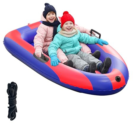 QPAU Inflatable Snow Sled, Heavy Duty Snow Tube with Reinforced Handles, Snow Sleds for Kids and Adults Winter Toys Gifts, Toboggan for Family Outdoor Sledding
