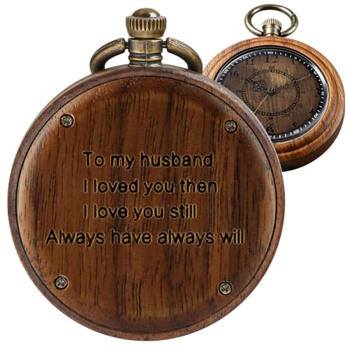 Tiong Personalization Pocket WatchCustomized Wooden Pocket Watches for Men Handmade Bamboo Wood Analog Quartz Custom Pocket Watch with Chain Gift for Father's Day