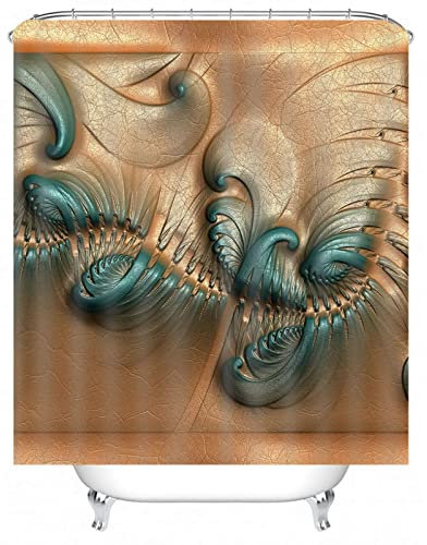 EHOMERY Duschvorhang Aufhängung Duschrollo Nach Maß 3D Abstraktes Muster Polyester Braun Rostfreie Ösen Und 12 Hakenringe, 180X180Cm