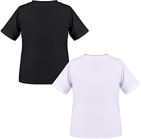 TIZAX 2 stycken barn UV-skjorta kortärmad pojkar badskjorta snabbtorkande UPF 50+ solskydd Rash Guard T-shirt 5~12 år, Svart + vit, 5-6 år