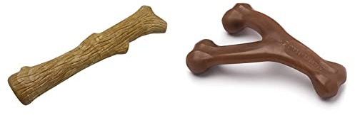 Petstages Dogwood Wood Alternative Dog Chew Toy, Medium and Benebone Wishbone Durable Dog Chew Toy for Aggressive Chewers, Real Peanut, Made in USA, Medium