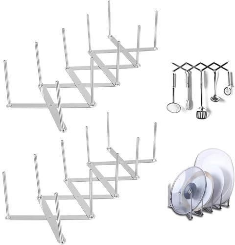 YWKJDDM Deckelhalter Rippchenhalter aus Edelstahl, 2 Stück Verstellbarer Topfdeckelhalter Schublade Multifunktionales Spareribshalter für Küchen und Grill