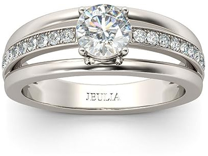 Jeulia 925 Sterling Silber Versprechens-Jubiläumsringe mit geteiltem Schaft und rundem Schliff Bandring für Sie Frauen und Mädchen mit Schmuckschatulle (Silber, 61(19.4))