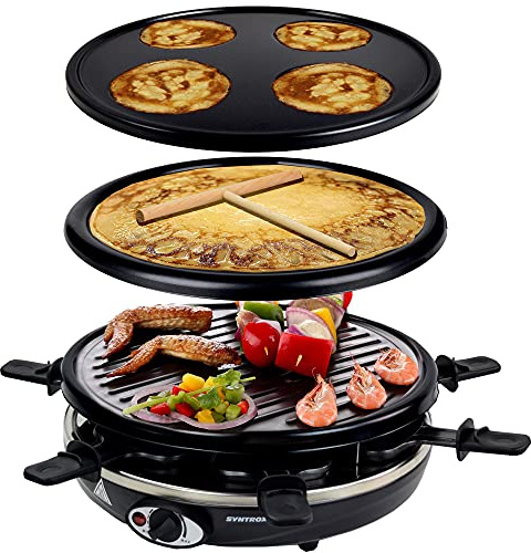 Syntrox Germany Raclette-Grill Baselrax mit Wechselplatten, Tischgrill für 6 Personen, 1300Watt in schwarz, Antihaftbeschichtet, Grill Zubehör, 7 Kg, Einfache Reinigung