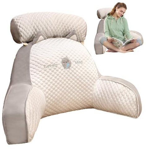 BUNIQ Rückenlehnenkissen Mit Armlehnen, Rückenkissen Sofa Lesekissen Für Bett, Rückenstützkissen Mit Armen Zum Sitzen Im Bett Lesen Fernsehen Spielen, Kissengeschenke Für Familie Oder Freunde