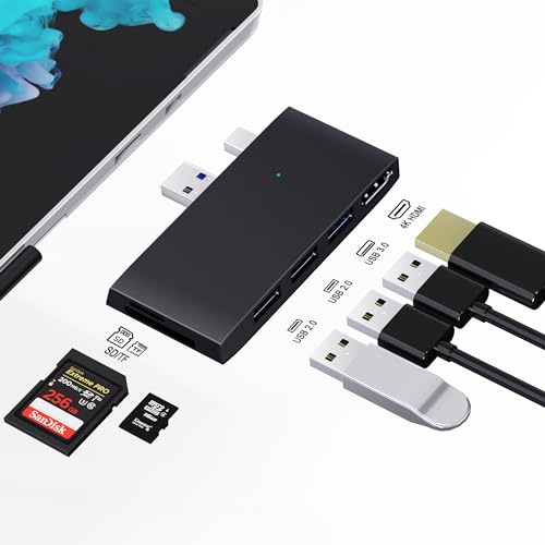 Surface Pro 6/5/4 USB Hub Docking Station, 6 in 2 Microsoft Surface Zubehör Aluminium Multiport USB 3.0 Hub Adapter mit 4K HDMI, SD & TF/Micro SD Speicherkartenleser für Surface Pro 4/5/6