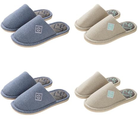 Teceyfeet Gästehausschuhe Set Waschbar,4 Paar Unisex Hausschuhe Set Winter Warm Gästepantoffel Filzpantoffeln Rutschfest Pantoffeln Slippers Ideal für Gäste, Familie, Hotel, Reisen