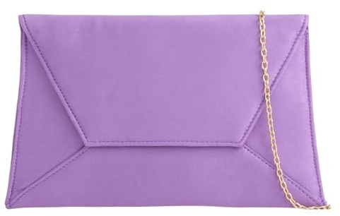 UShopUK Bolso de mano de ante estilo sobre para novia, graduación, boda, noche, fiesta, bolso de mano, Lila