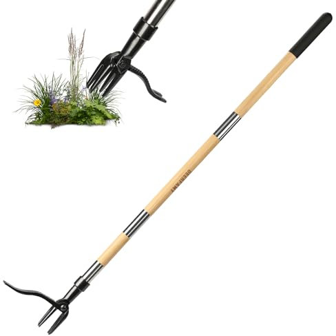 DEERFAMY Unkrautstecher 108cm, Unkrautentferner Holz mit langem Stiel und Edelstahlkrallen, Unkrautjäter Verstellbar löwenzahn Wurzelentferner ideal für Garten und Rasen