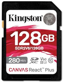 Kingston Canvas React Plus V60 SD 1TB SDXC UHS-II 280R/150W U3 V60 for Full HD/4K