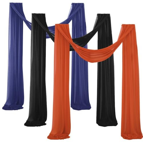 Mateju 3 Paneele Hochzeit Vorhang Hochzeitsbogen Tüll Querbehang Chiffon Stoff Freihanddekofür Himmelbett Gardinen Torbogen Zeremonie Fotografie Party Deko (Schwarz+Blau+Karamell,75x1000cm)