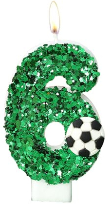 Bolosa Geburtstagskerzen Zahlen, Kerzen Geburtstag 6, Geburtstag Kerzen Fußball mit Grüne Pailletten Geburtstagsdeko, Geburtstagparty, Jubiläum