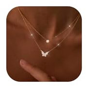 GEMAURA Layering Halskette Damen 14K Vergoldet Goldkette Hypoallergene Doppel Silberkette 925 mit Anhänger Schmuck für Frauen