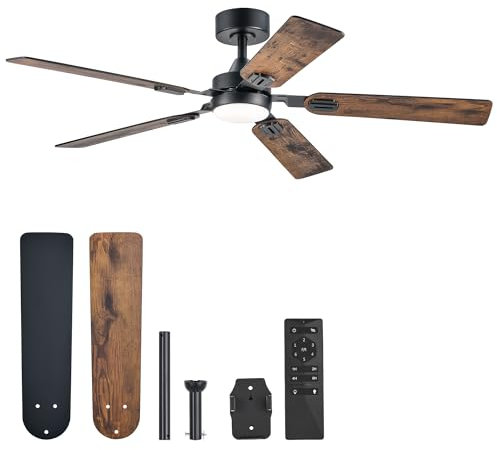 VONLUCE Ceiling Fans with Lights and Remote, 52 Inch Ceiling Fan with 5 Blades, Indoor Modern Ceiling Fan with Reversible DC Motor 6 Speeds for Bedroom Living Room Patio Farmhouse, Black Rustic Brown