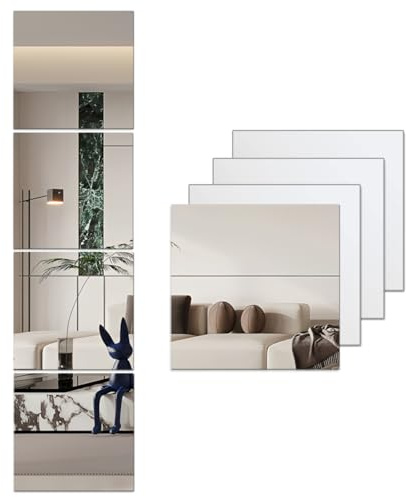 MCLEULLA Ganzkörper-Acrylspiegel-Aufkleber für Wände, 4 Stück selbstklebende sichere Plexiglas-Spiegel, bruchsichere wandmontierte aufklebbare Make-up große Ganzkörperspiegel für Heimtraining