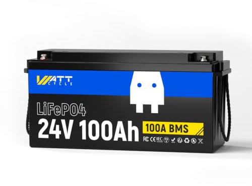 WattCycle 24V 100Ah LiFePO4 Lithium Wiederaufladbare Batterie, Max. 2560Wh, Integriertes 100A BMS, A+ Zellen, Schutz bei Niedrigtemperaturen, Ideal für Wohnmobile, Andere 24V Geräte