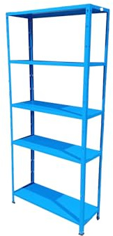 RLW-Gerätevertrieb Steckregal Metall 5 Böden – Kellerregal mit 50 kg Tragkraft pro Boden – Lagerregal blau pulverbeschichtet – Werkstattregal Garage – 80 x 180 x 30 cm (Modell 9213)
