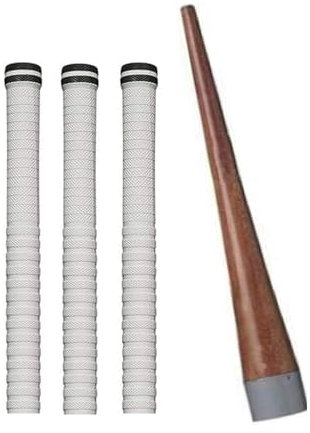 Saini_MEDICOS - Mazza da cricket con impugnatura bianca + un cono in legno (Gripper), impugnatura extra appiccicosa per asciugamano (confezione da 3)