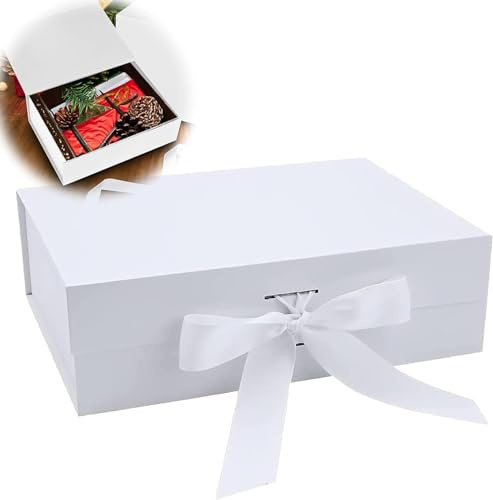 Geschenkbox,Geschenkbox mit Schleife, Magnetische Geschenkkarton mit Deckel, Wiederverwendbare Geschenk Verpackungsbox, für Geburtstag, Weihnachten, Valentinstag (Weiß)