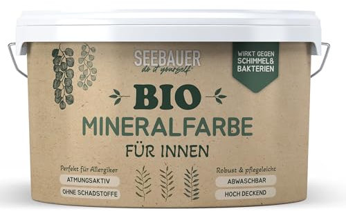 SEEBAUER diy Bio-Mineralfarbe Weiß für Innen 2,5L - Antibakterielle, umweltfreundliche Silikatfarbe für Allergiker - Atmungsaktive, abwaschbare Innenfarbe mit hoher Deckkraft