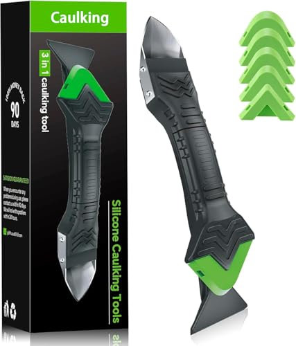 Professionale Strumento per Calafataggio 3 in 1, Rimuovi Silicone Spatola per Silicone togli e Spatola Raschietto per Stucco Strumento Con 6 Cuscinetti Sostituibili Sigillante