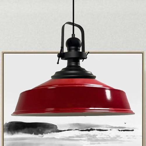 bamyum Asletl Hängelampe Industrial Metall Ø40 cm, Küchenlampe Vintage, Hängelampe Esstisch Vintage E27, Pendelleuchte Rot, Wohnzimmerlampe Hängend, Pendelleuchte Esstisch