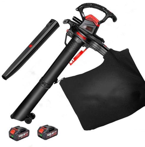 Soplador y aspirador de hojas, aspirador y triturador de hojas inalámbrico, 6 velocidades, 2 baterías de 4,0 Ah, triturador y aspirador de hojas para el cuidado del césped