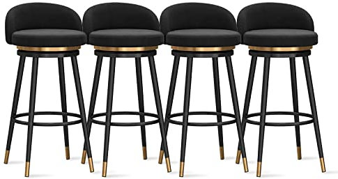 Samt Frühstücksbarstühle 4er Set Moderne Drehhocker Thekenhocker mit Rückenlehne für Kücheninsel & Restaurant Gepolstert Hohe Barhocker für Küche 360° Drehung