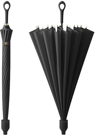 EKUW Automatic Travel Stick Umbrella with Plastic Non-Drip Telescopic Sleeve Waterproof，Transparent Cover，Ring Handle，16Ribs，Windproof Strong，Waterproof，Auto Open，Rain，Women Men Adult