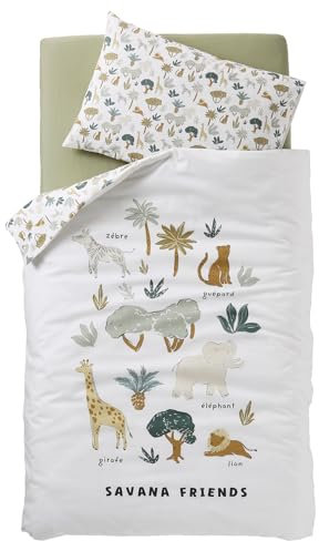 VERTBAUDET Parure Housse de Couette et taie d'oreiller bébé Savana Multicolore 80X120 40X60