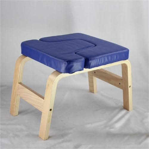 LFSBTI Wooden Yoga Stool, Yoga Headstand Bench with PU Pads Thickness Sponge, Multi-Function Fitness Chair, Yoga Auxiliary Stool for Relaxation and Strength(Blue)