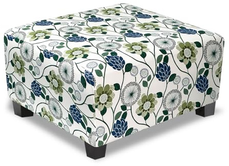 TOPHMDECOR Ottoman Cover Square Slipcovers Printed,Stretch Footrest Stool Cover for Ottoman Square,Soft Foot Stool Cover Protector with Nonslip Elastic Bottom (Medium,Flower C)