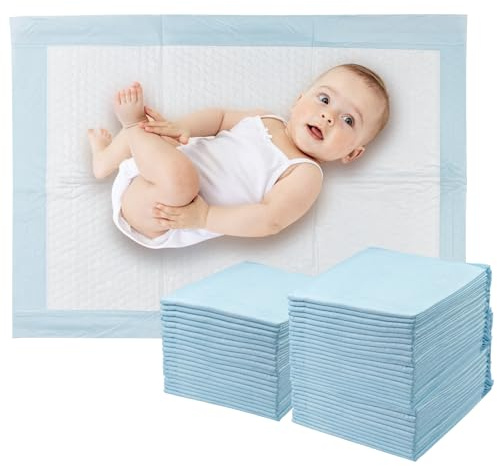 Eckerdromk 50 Stück Baby Wickelauflage, 60 × 45 cm Inkontinenzunterlage Wickelunterlage Einweg, Hygienisch mit Superabsorber, Weich, Wasse, Atmungsaktiv, Baby Changing Mat für Unterwegs
