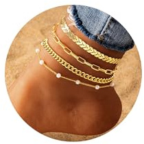 Cosmeria Fußkettchen Für Damen 14K Echtgold Wasserdicht Und Hypoallergen, Verstellbare Fußketten Gold Mit Separaten Lobster-Verschlüssen, Elegantes Schmuck-Set
