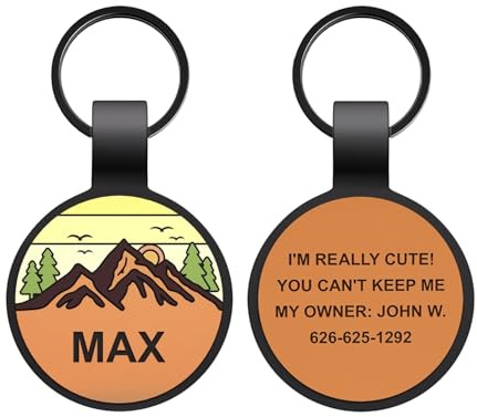 Hundemarke mit Gravur von Individuellen und Katzenmarken aus Silikon mit Namen, Hundezubehör Hundemarke Personalisiert Geräuschlose Dog Tag Personalisiert Leicht und Wasserdicht (Orangenberge, Runden)