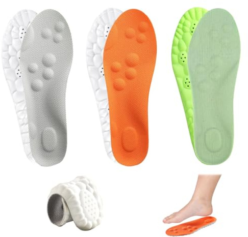3 Paia Solette in Memory Foam con Punti Disuguali,39-40EU Solette 4D,255mm Solette in Memory Foam con Supporto per l'arco Plantare,Soletta Ortopedica Rivoluzionaria per Escursioni,Corsa,Sui Piedi