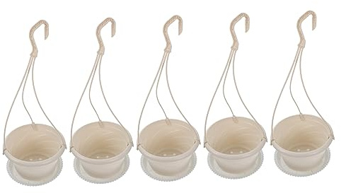 HIAKDOFT Maceta Colgante de Pared para Plantas Interiores Gancho y Bandeja, Juego de 5 Unidades, Diseño Redondo y Plástico Duradero, de Espacio y Decoración Moderna Hogar