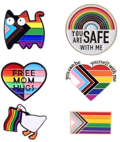 Regenbogen Pride Pins 6 Stück LGBTQ Anstecker Pin Pride Accessoires Regenbogen Anstecknadel Set Herz Pin für LGBT Schwul Lesben Trans für DIY Basteln Rucksäcke Hut Kleidung