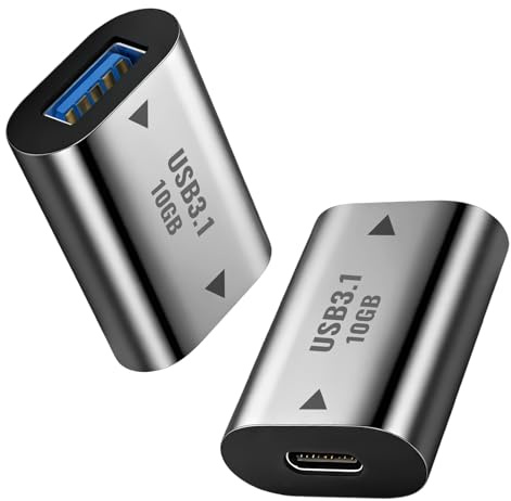 Inajoke USB Female to USB-C Female Adapter, USB 3.1 A to USB Type C Coupler | Double-Sided 10Gbps High-Speed Transmission Support Data Sync and Charging for Laptop, PC etc, 2 Pack