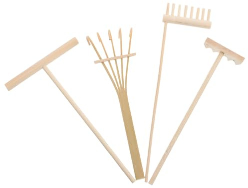 MOLUCKFU Ensemble Mini Râteaux Jardin Zen 4 Pièces en Bambou Naturel – Outil Tampons Sable Zen pour Décoration Bureau Maison – Kit Miniature Sable Rocaille Pleine Conscience