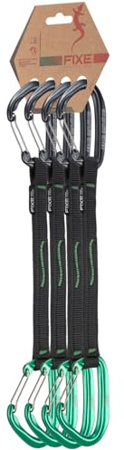 FIXE - Pack 4 Cinta Exprés Puput Wire para Escalada Deportiva y Vías Largas - Ligereza Extrema y Mosquetones Wire - Aluminio 7075 - Poliamida - Color Gris/Verde (24 cm)