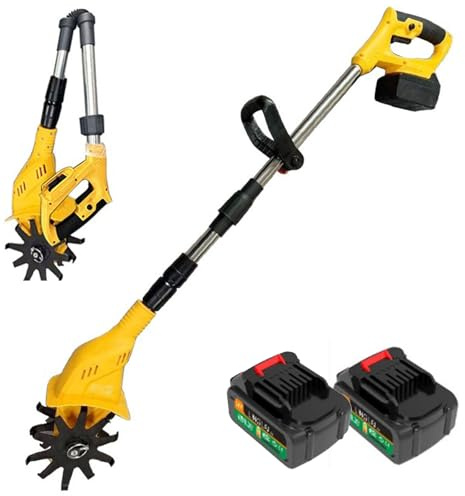 Motobineuse Électrique Rotavator, Motobineuse de Jardin Pliable sans Fil avec Batterie, Outil À Main Télescopique, Cultivateur Électrique sans Fil pour Ferme, Cour, Pelouse Two Batteries