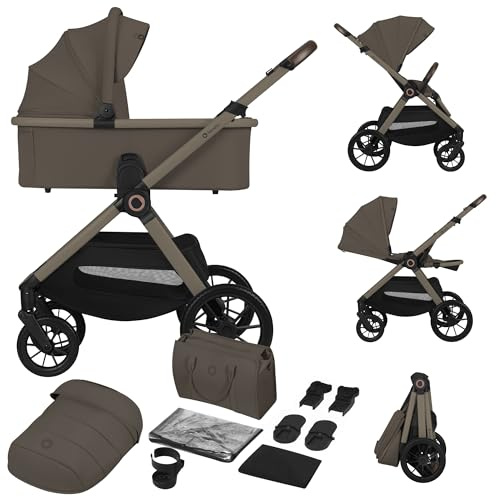 LIONELO Layla Kombivagn 2-i-1 med Liggdel & Sittdel, Från Nyfödd till 4 År | All-Terrain Gummihjul med Dämpning, 3D Ventilation & UPF50+ Sufflett, Hopfällbar, Tillbehörspaket (max 22 kg)