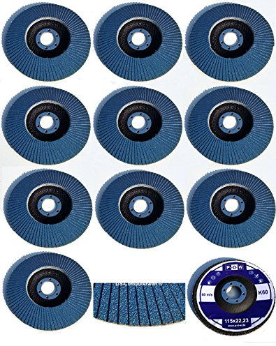 Lot de 10 disques à lamelles en inox Ø 115 mm x 22,23 mm Grain 60 Disques abrasifs en acier inoxydable Bleu, Disque Disqueuse