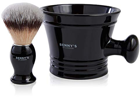 RASIERBÜSTE & SCHÜSSEL GESCHENKE SET – Von Benny’s of London – unsere bestverkaufte Rasierbürste mit der Keramik schwarzen Tasse für das Schlagen der Rasierseife und Creme