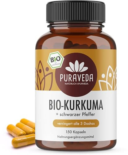 Organic Turmeric Capsules high dosed (150 Caps) - 650mg Turmeric with Pepper - Without Magnesium Stearate - Curcumin, Piperine - Bottled and Organic Controlled in Germany