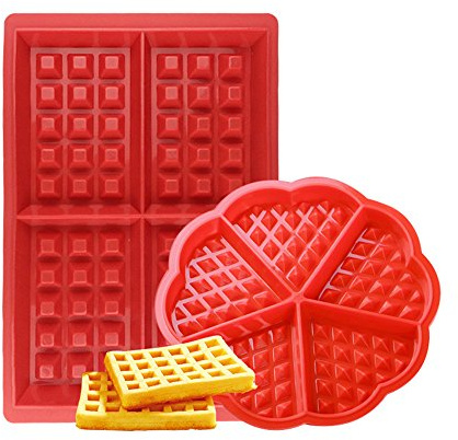 Febbya - Molde para gofres, silicona para gofres, 2 paquetes antiadherente, molde de galleta para niños, magdalenas, cocina, herramientas rectangulares y corazón, forma roja