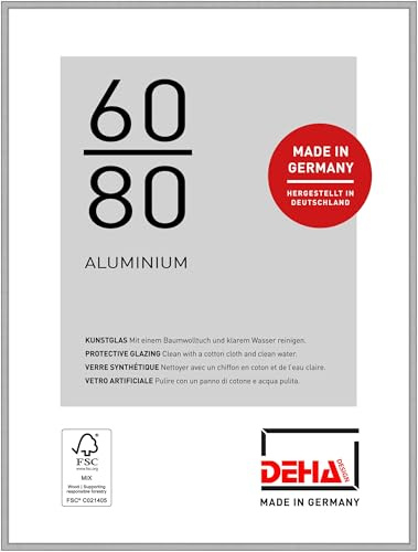 DEHA Design Aluminium Bilderrahmen Boston, 60 x 80 cm, Silber | Aluminium Posterrahmen im Hoch- & Querformat zum Aufhängen Silber matt bruchsicheres Kunstglas