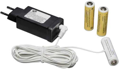 Konstsmide Netzadapter für Batterieartikel mit 3 x AA 1.5V Batterien, 4.5V, weißes Kabel - 5163-000